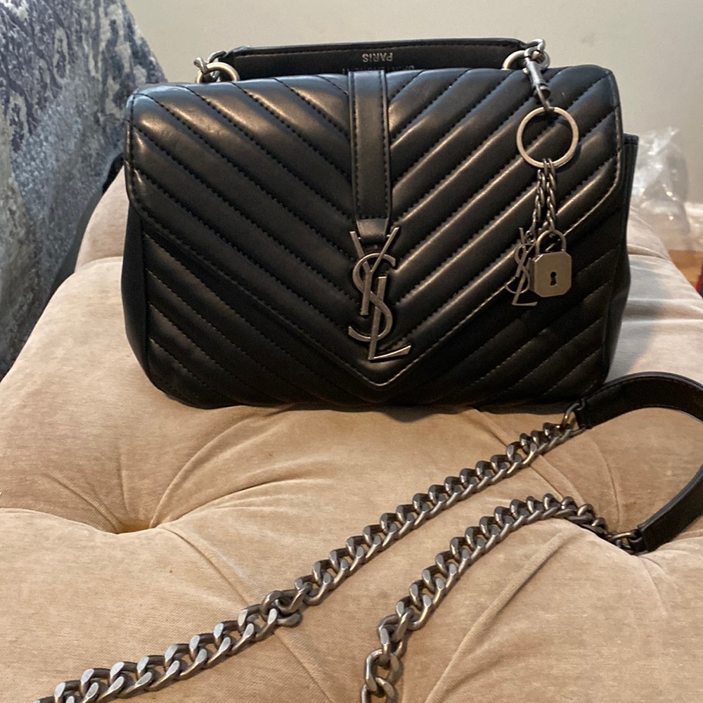 Black quilted YSL College crossbody handbag